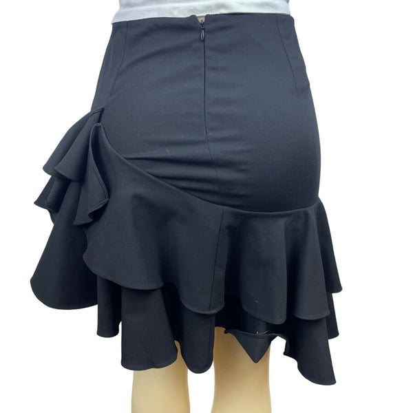 Ralph Lauren Womens Black Cotton Ruffle Skirt Size 4 Modern Style Elegant