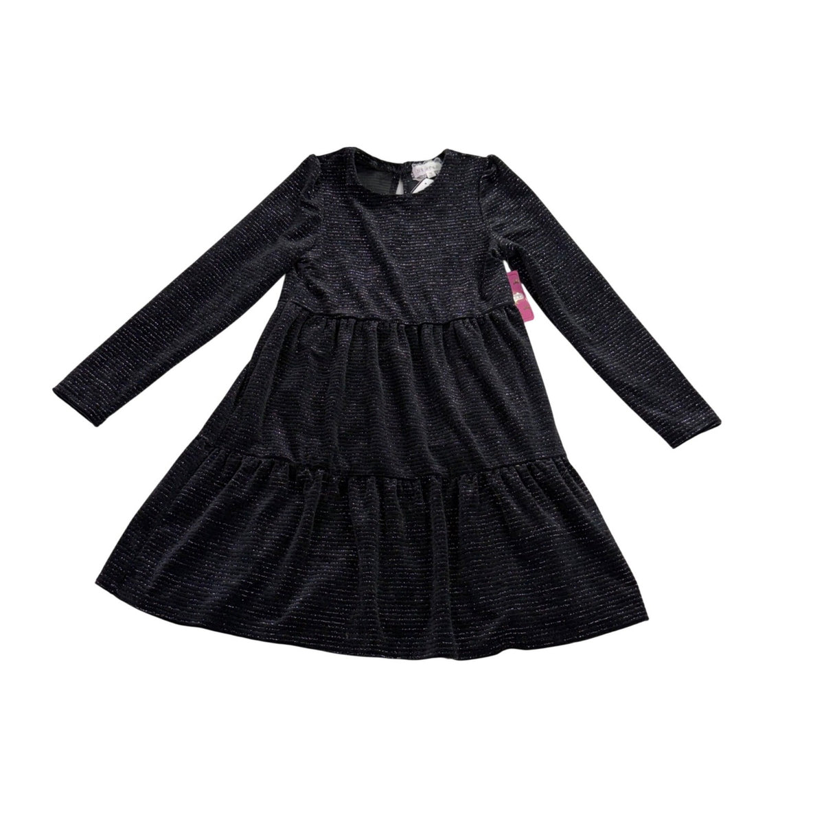 Btween Girls Black Glitter Long-Sleeve Tiered Dress Metallic Size 10