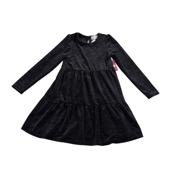 Btween Girls Black Glitter Long-Sleeve Tiered Dress Metallic Size 10