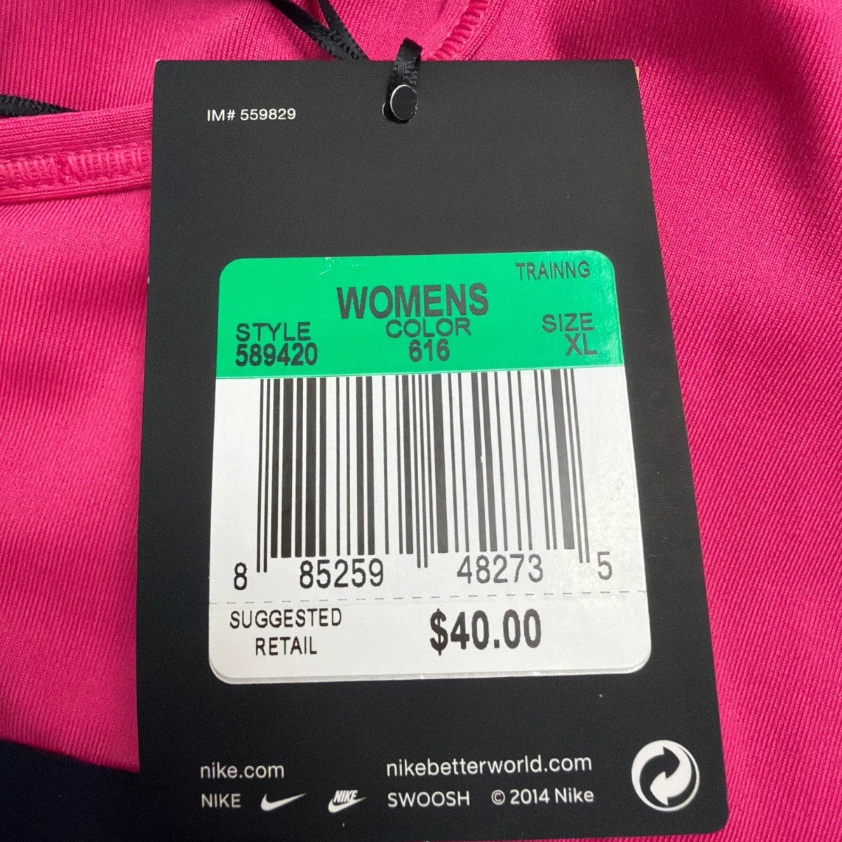 Nike Womens Pink Sports Bra Dri-Fit Medium Support With Black Trim Sz XL