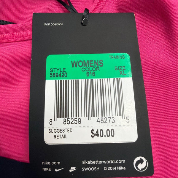 Nike Womens Pink Sports Bra Dri-Fit Medium Support With Black Trim Sz XL