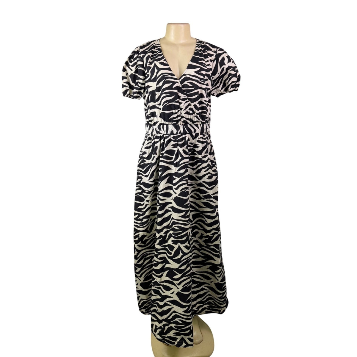 Who What Wear Womens Black & White Zebra Print Midi Dress Short Sleeve Sz M