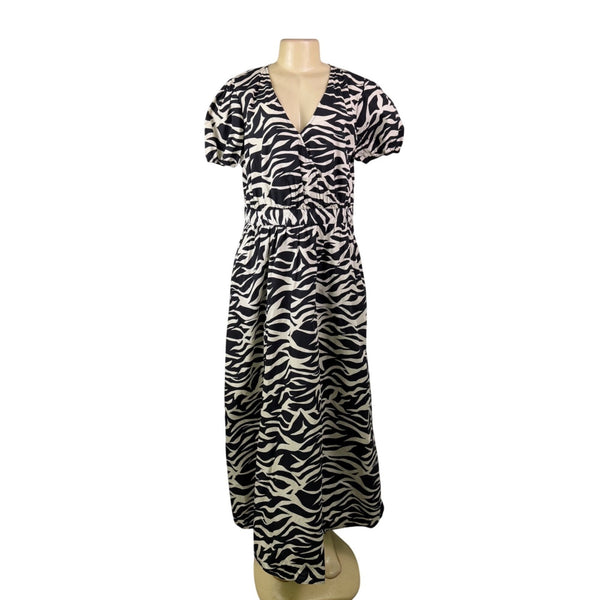 Who What Wear Womens Black & White Zebra Print Midi Dress Short Sleeve Sz M