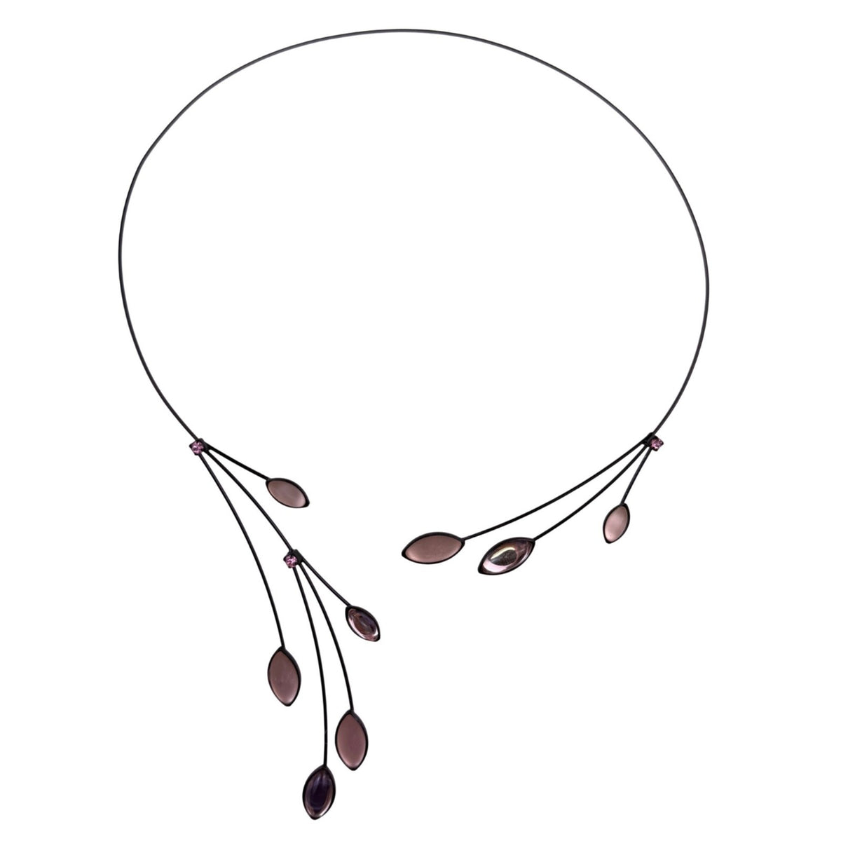Kristina Collection Womens Pink & Black Metal Oval Stone pink accents Necklace