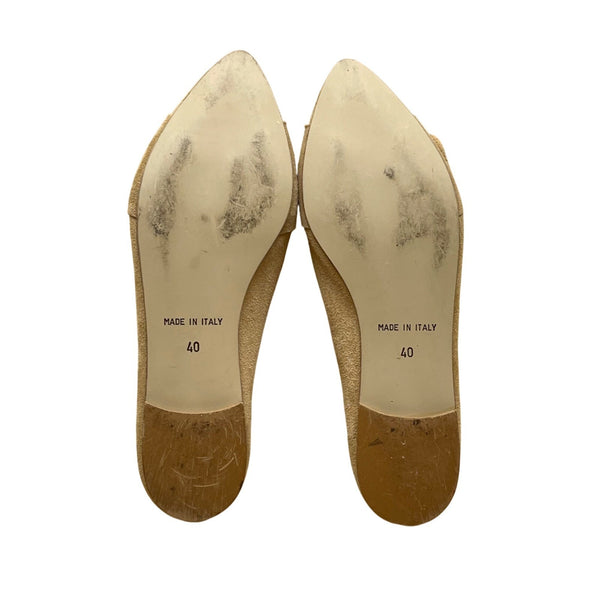 Avellini Women’s Beige Leather Bow Accent Slip-On Ballet Flats Size 9