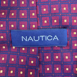 Nautica Mens Burgundy Silk Tie Yellow Square Pattern Classic Necktie