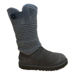 UGG Women’s Gray Knit Cuff & Suede Strap Detail Classic Pull-On Boots Size 8