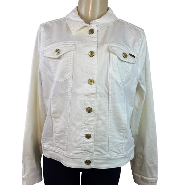 ISAAC MIRAHI LIVE White Denim Button-Up Jacket With Gold-Tone Hardware Sz 14