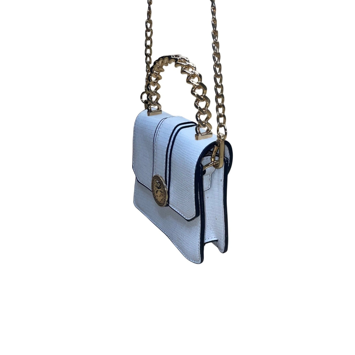 Aldo Women’s White Faux Leather Chain Handle With Gold Lion Detail Crossbody Bag