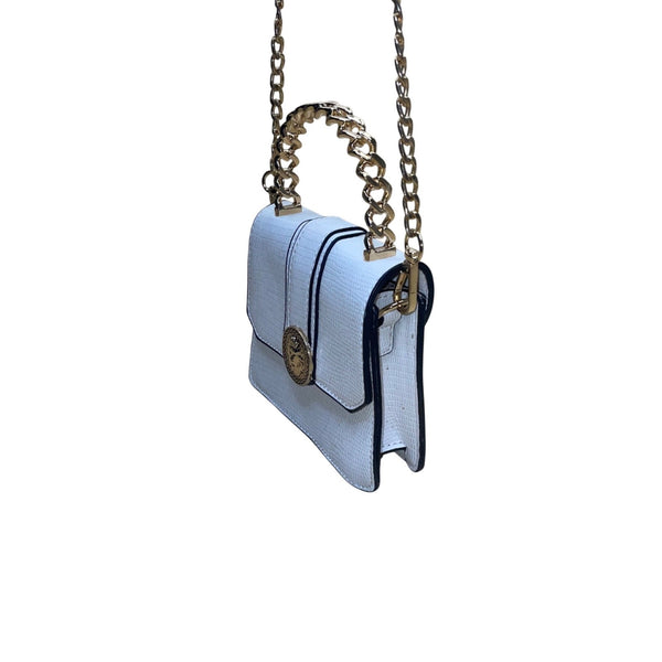 Aldo Women’s White Faux Leather Chain Handle With Gold Lion Detail Crossbody Bag