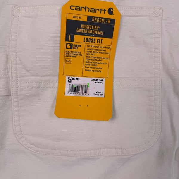 Carhartt Womens White Canvas Rugged Flex Bib Overalls Loose Fit Sz XL (16-18)