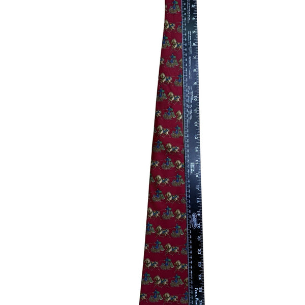 Salvatore Ferragamo Mens Red Silk Tie With Horse & Carriage Print