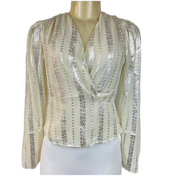 Mango Women's White Wrapped Blouse Sz 2