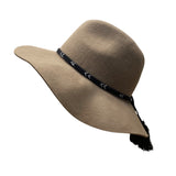 American Eagle Women Beige Wool Wide Brim Floppy Hat With Black Braided Cord