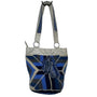 Handcrafted Women's Blue Wool Wayuu Design Ivory Leather Shoulder Bag Sz M