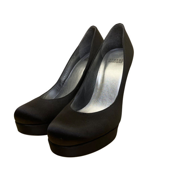 Stuart Weitzman Women’s Black Satin Platform Evening High Heel Pumps Size 6.5