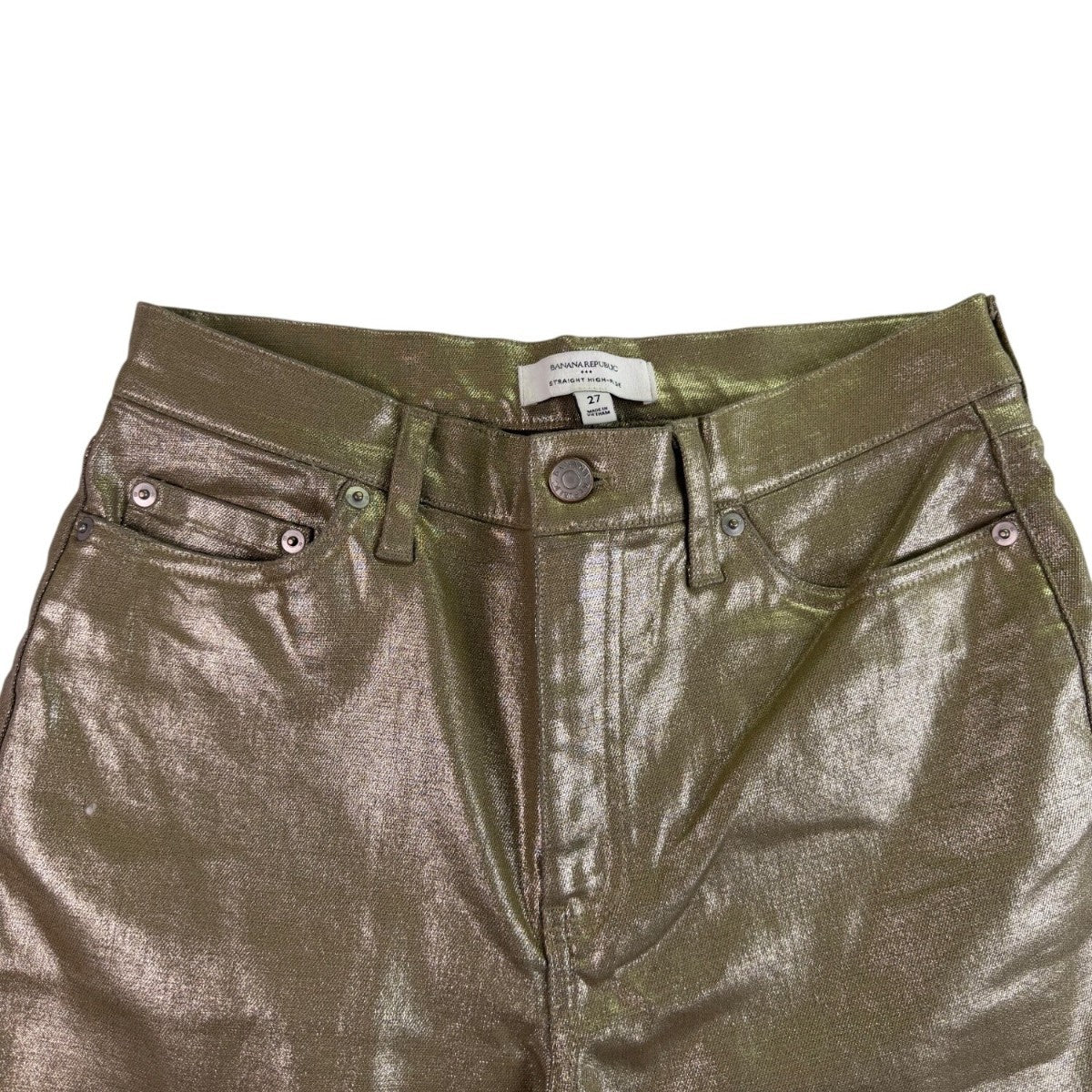 Banana Republic Womens Gold Metallic High-Rise Straight Jean Sz 27
