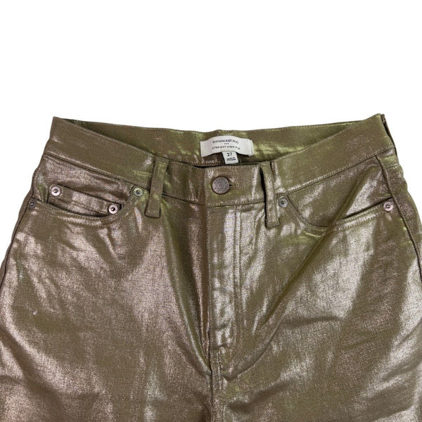 Banana Republic Womens Gold Metallic High-Rise Straight Jean Sz 27