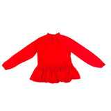 Loft Womens Red Peplum Blouse Long Sleeve Ruffle Neck Feminine Style Sz  XS