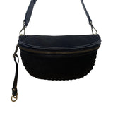 Shiraleah Womens Black Faux Leather Whipstitch Crescent Adjustable Crossbody Bag