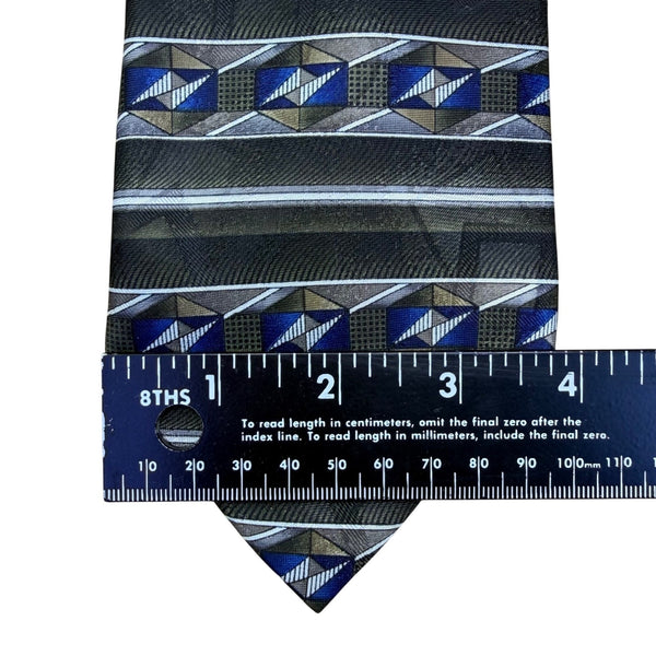 David Taylor Mens Geometric Patterned Blue & Gray Polyester Necktie