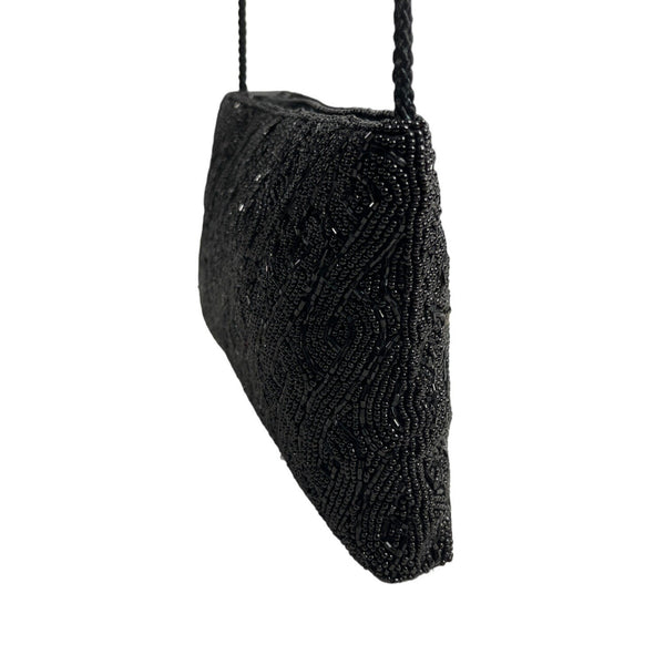 Valerie Stevens Women's Black Beaded Shoulder Purse Sz S