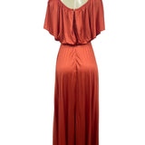 Vintage Style Rust Orange Maxi Dress With Belt & Flutter Sleeves S/M