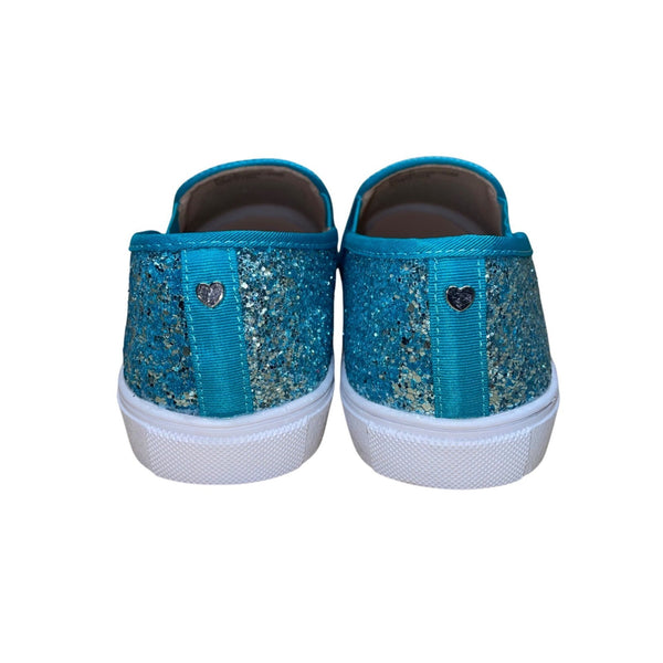 Fever Sole Women’s Blue Glitter Back Heart Accent Slip-On Casual Shoes Size 7