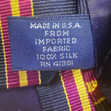 Polo Mens Navy Burgundy Gold Striped Silk Necktie Made In USA Elegant Business