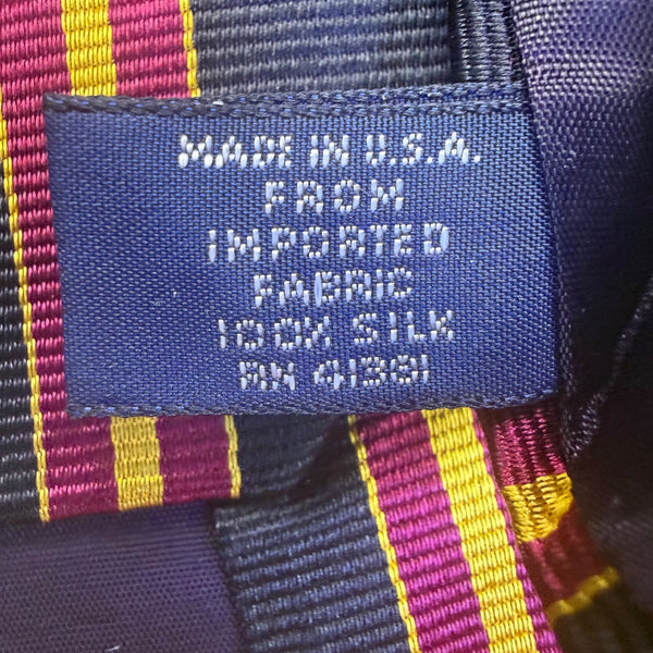 Polo Mens Navy Burgundy Gold Striped Silk Necktie Made In USA Elegant Business