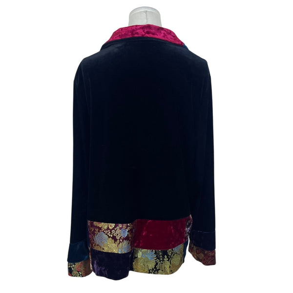 Vintage Notations Womens Black Velvet Button-Up Jacket Size  XL