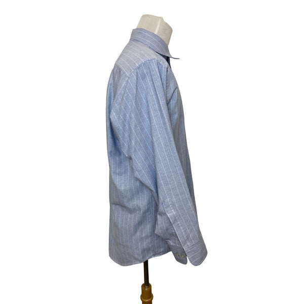 Manhattan Men's Blue and White Striped Long Sleeve Button Down Shirt Sz 32-33