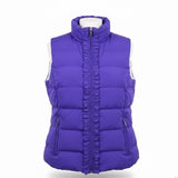 Talbots Womens Purple Puffer Vest Lightweight With Ruffle Zip Front Size L