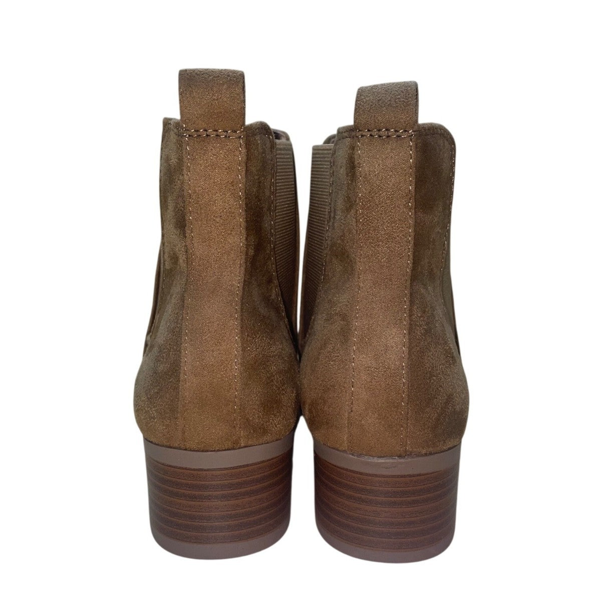 Soda Women’s Brown Faux Suede Slip-On Stacked Heel Chelsea Ankle Booties Sz 8.5