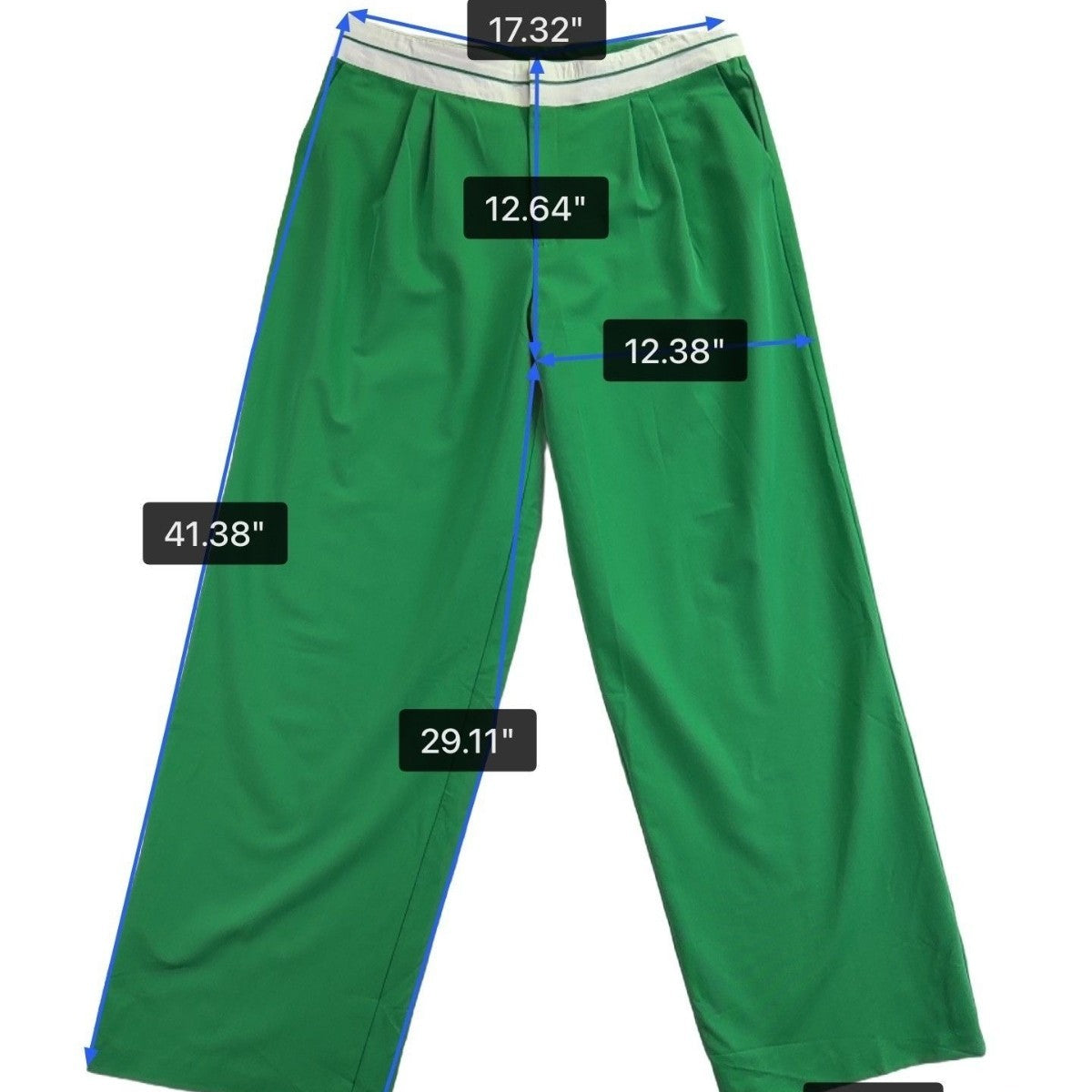 WAYF Womens Green Polyester Wide-Leg Pants Comfortable Elastic Waistband Size L