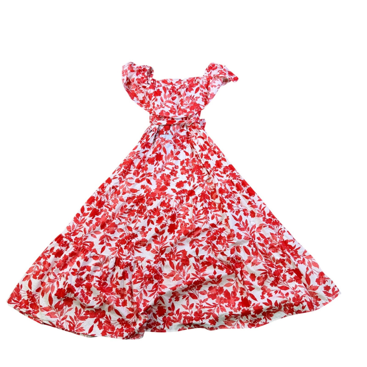 Lane Bryant Womens Red & White Cotton Blend Maxi Floral Dress Size 14/16 