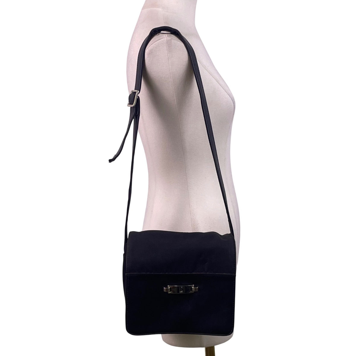 Liz Claiborne Women’s Black Faux Leather & Nylon Adjustable Strap Crossbody Bag