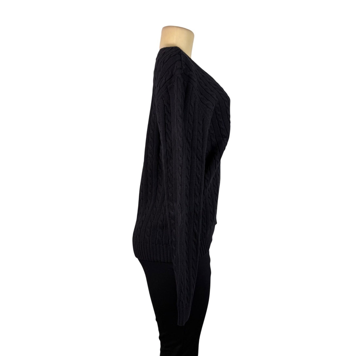 Lauren Ralph Lauren Womens Black Cotton Cable Knit V-Neck Sweater Sz XL