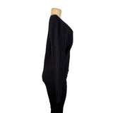 Lauren Ralph Lauren Womens Black Cotton Cable Knit V-Neck Sweater Sz XL