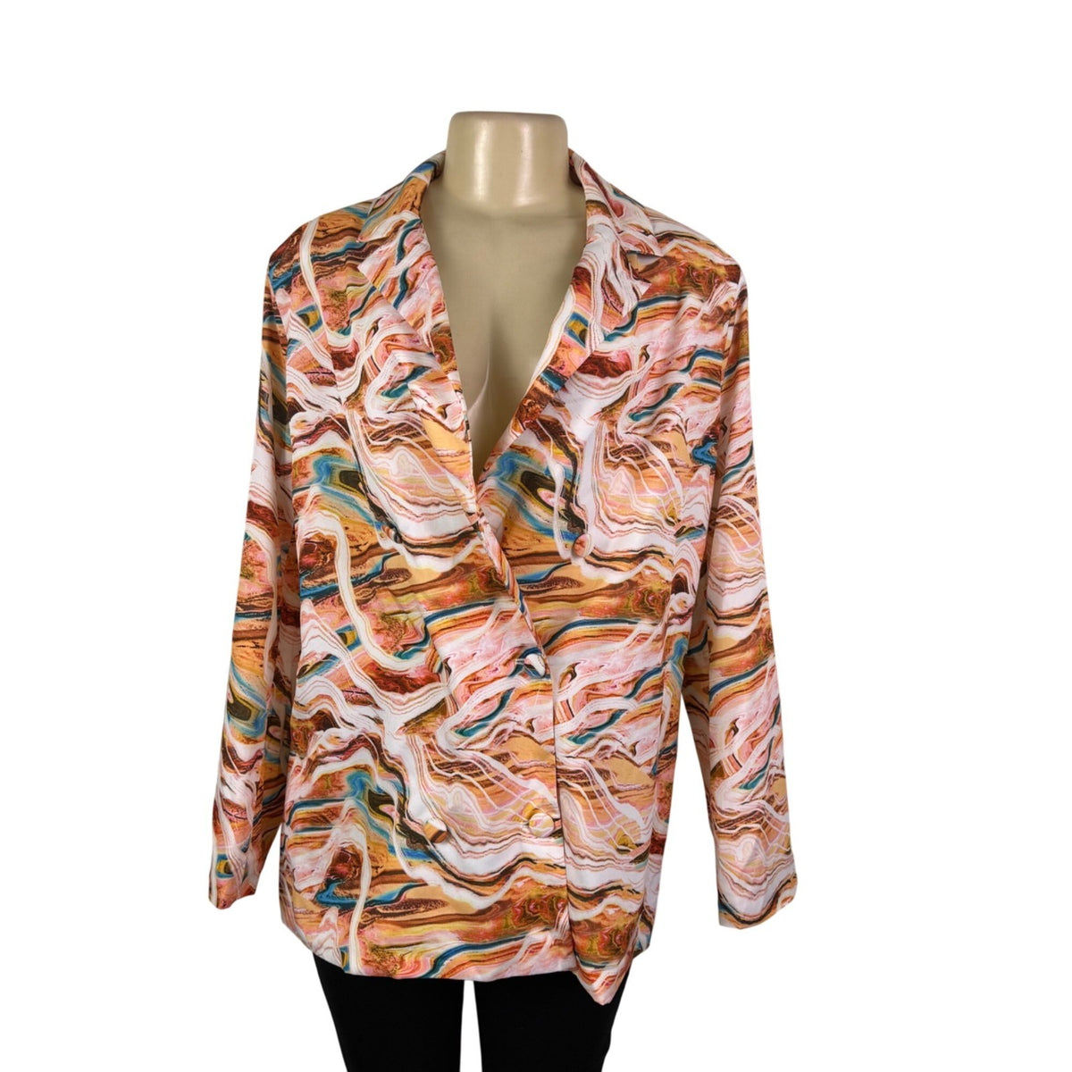 Pretty Little Thing Womens Multicolor Marble Print Oversized Blazer Size 6