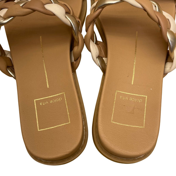 Vita Women’s Brown Synthetic Multi Braided Slide Sandals Size 6M