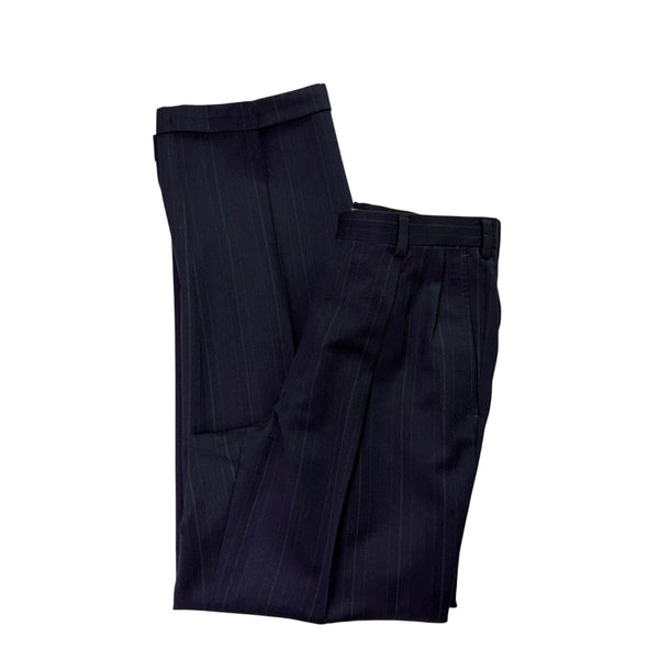Christian Mens Navy Virgin Wool Pinstripe Suit Jacket & Pants Two Piece Set
