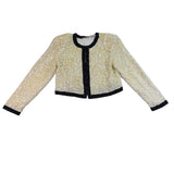 I. Magnin Womens Ivory & Black Silk Beaded Sequin Jacket 100% Silk Lining Size M