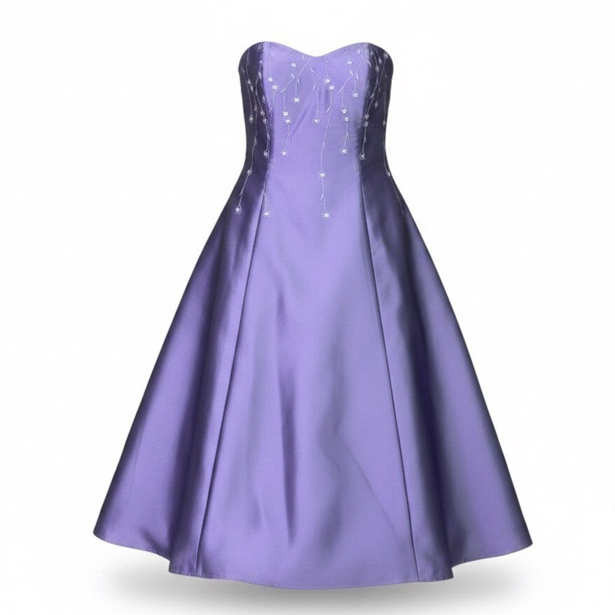 C.W. Designs Womens Purple Strapless & Beaded Satin A-Line Dress