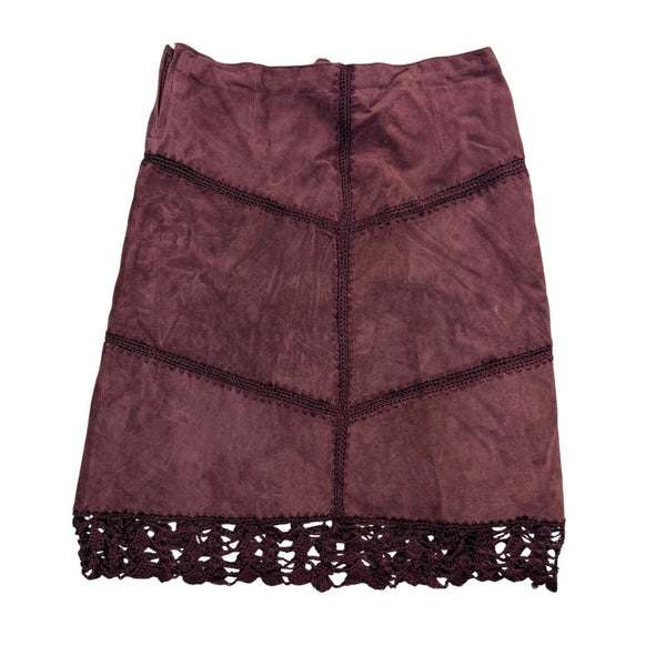 Arden B Womens Burgundy Leather Crochet Trim A-Line Skirt Size 6
