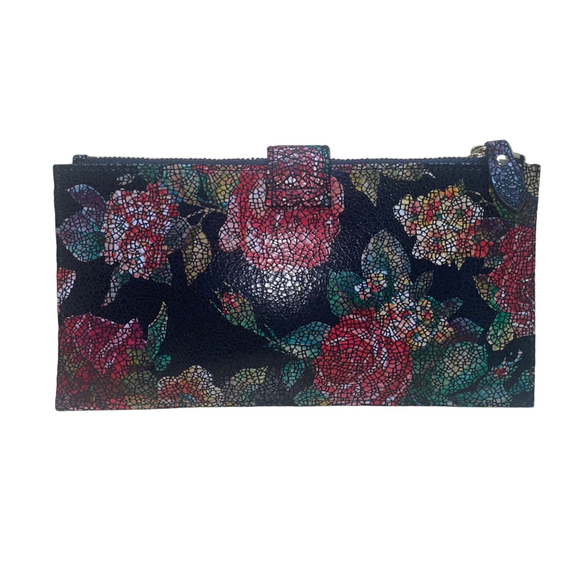 Lodis Women’s Black Multicolor Floral Print Leather RFID Snap Closure Wallet