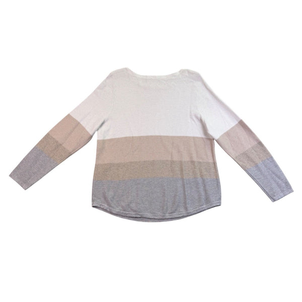 Chicos Womens Neutral Metallic Stripe Cotton Blend Pullover Sweater Size Large