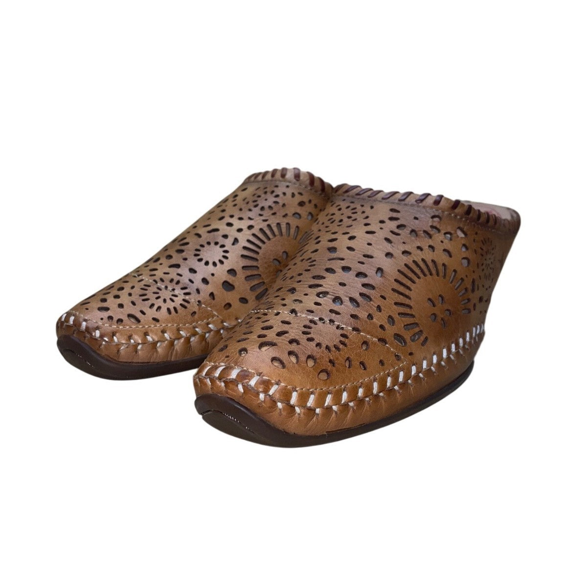 Pikolinos Women’s Brown Leather Laser Cut Slip-On Mules Size 38