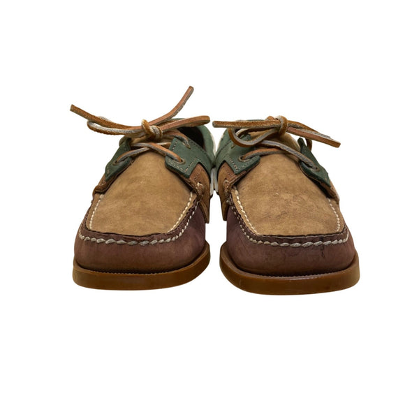 Sebago Women’s Brown & Green Leather 2 Eyes Docksides Boat Moc Toe Shoes Size 7.