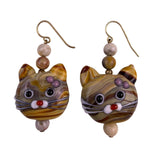 Lampwork Gold Tone Womens Glass Cat Face Dangle Earrings With Beads Handmade